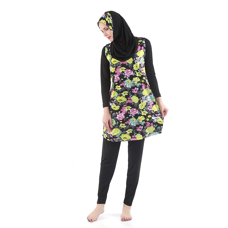 Muslim floral printing swimwear with headgear OEM service