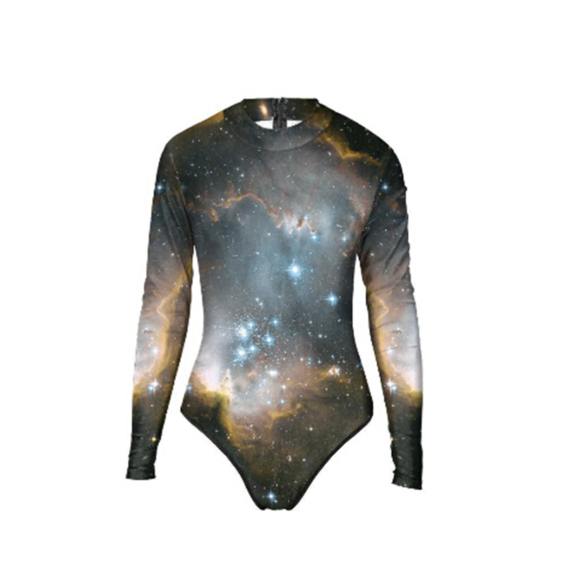New ladies' long sleeve swimsuit OEM swimwear galaxy printing