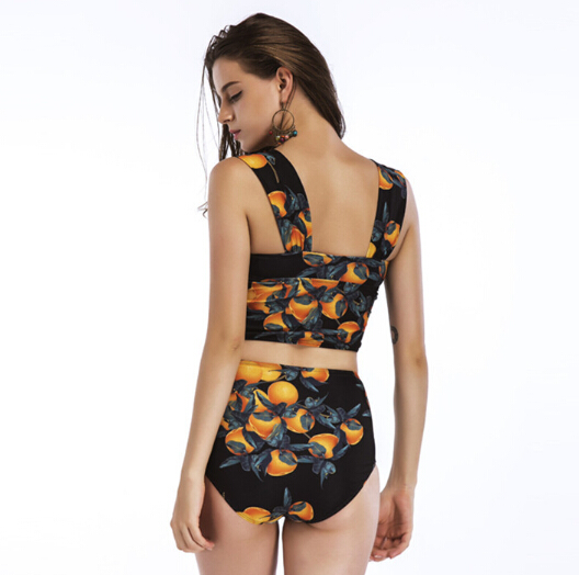 Floral printing two pieces ladies swimwear high waist bottom OEM service