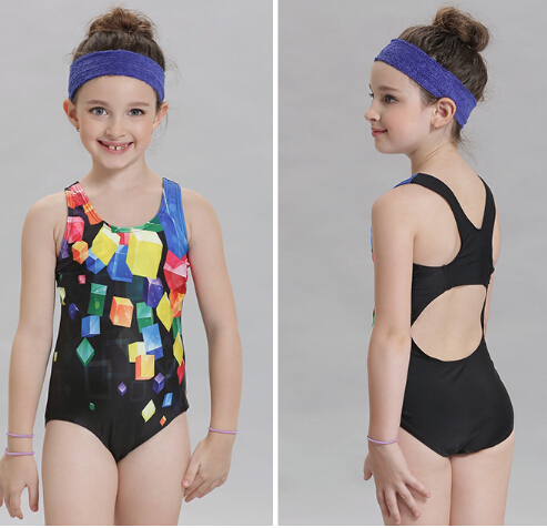 Kids swimwear girls one piece swimsuit with front printing OEM service